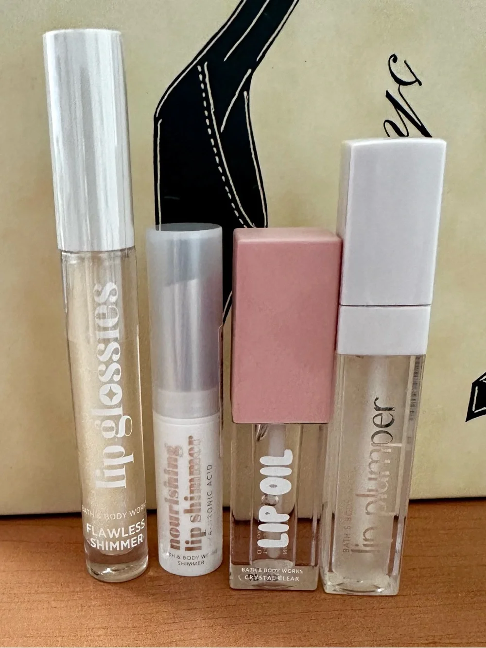 Bath & Body Works Clear Shimmer Lip Gloss Set -Gloss, Shimmer, Oil & Plumper